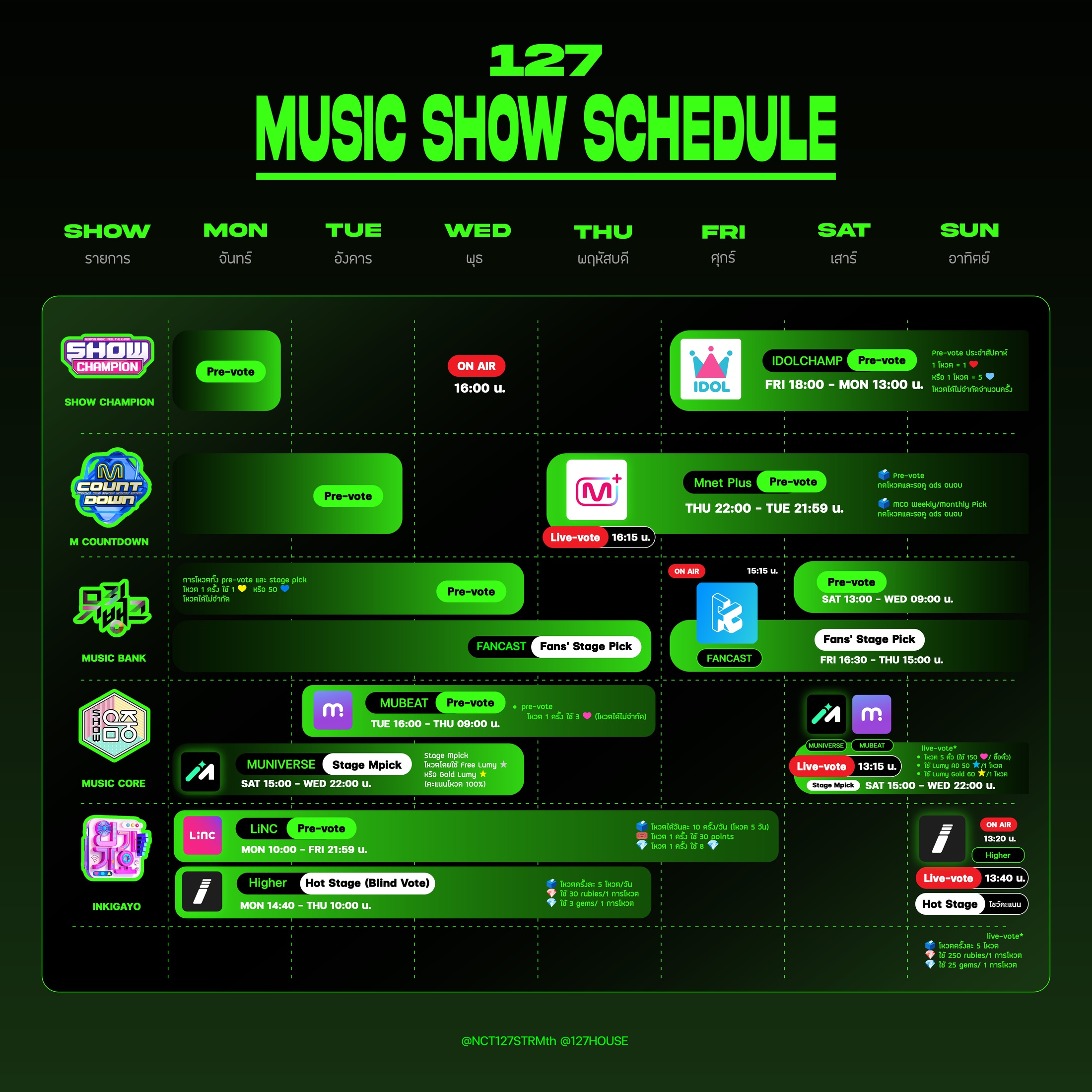 NCT 127 Music Show Schedule
